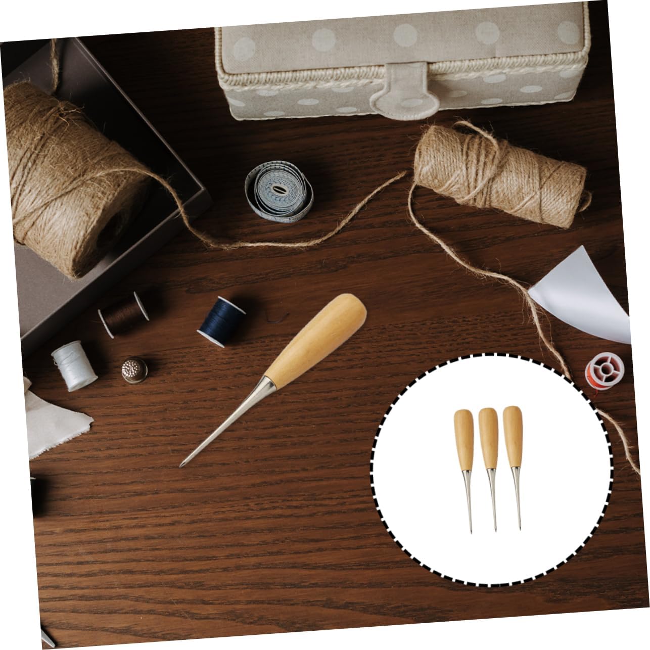 JEWEDECO 3pcs Handle Punch Awls for Leather Craft Sewing and Stitching Tools Ergonomic Design for Easy Use and Portable Accessories for Carpets Shoes