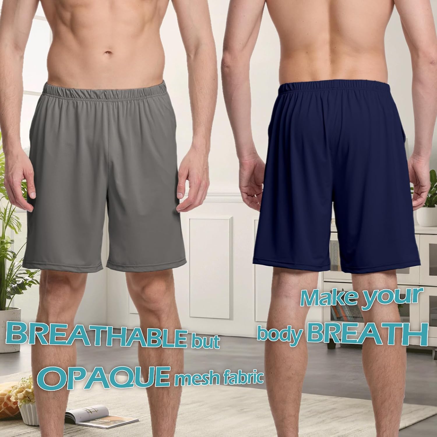 Mens Sleep Shorts Pajama 2 Pack Soft PJ Bottoms,Breathable Mesh Casual Lounge PJ Shorts for Men with Drawstring Pockets - Image 6