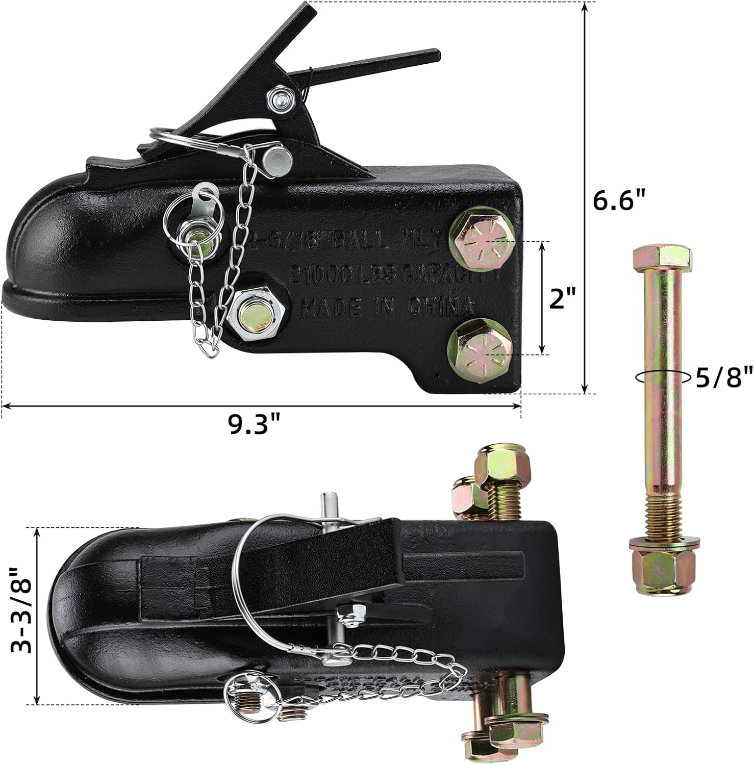 NovelBee 2-5/16" Ball Adjustable Trailer Coupler,Heavy Duty Channel-Mount Trailer Coupler with Hardware Kit,Capacity 21,000LBS