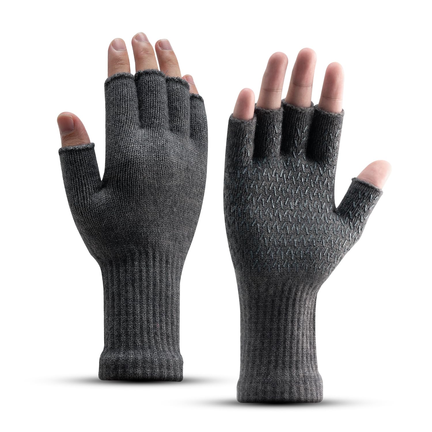 Rahhint Alpaca Wool Thin Fingerless Gloves for Men Women Half Finger Winter Knitted Gloves for Fishing Hunting Driving Typing