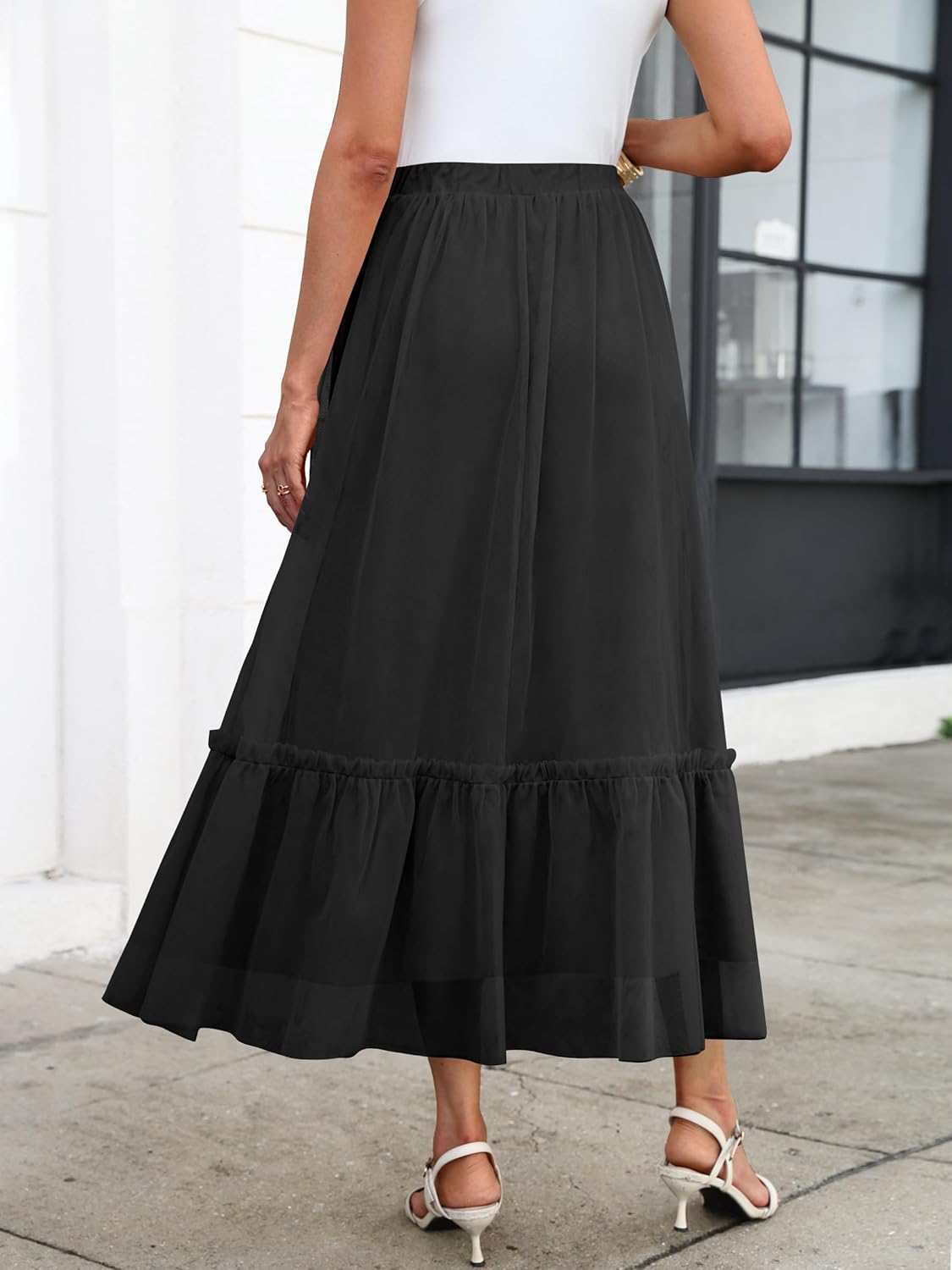 ANRABESS Maxi Skirts for Women Tulle Long Tiered Elastic High Waisted A Line Flowy Dressy Casual Skirt 2025 Fall Trendy - Image 4