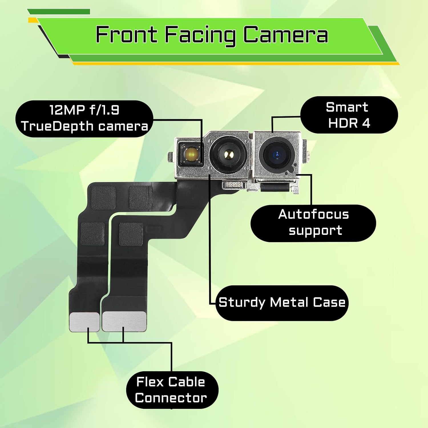 for iPhone 14 Pro Max Front Camera Replacement Selfie Camera 14promax 12MP OEM Front Facing Camera Flex Cable Module Light Receiver Repair with Fix Tools Kit A2651 A2893 A2894 A2895 A2896