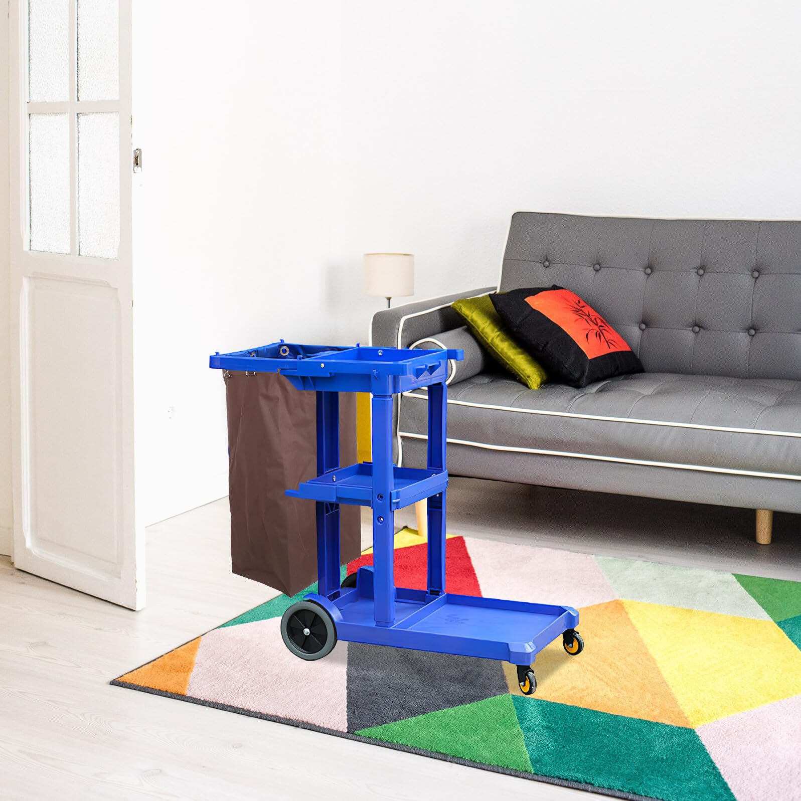 Sacco Portabiancheria da Appendere per Carrello Pulizie in Oxford Marrone | Cloths e Linens, Uso Commerciale, Borsa Organizzativa Versatile, Affidabile per Housekeeping