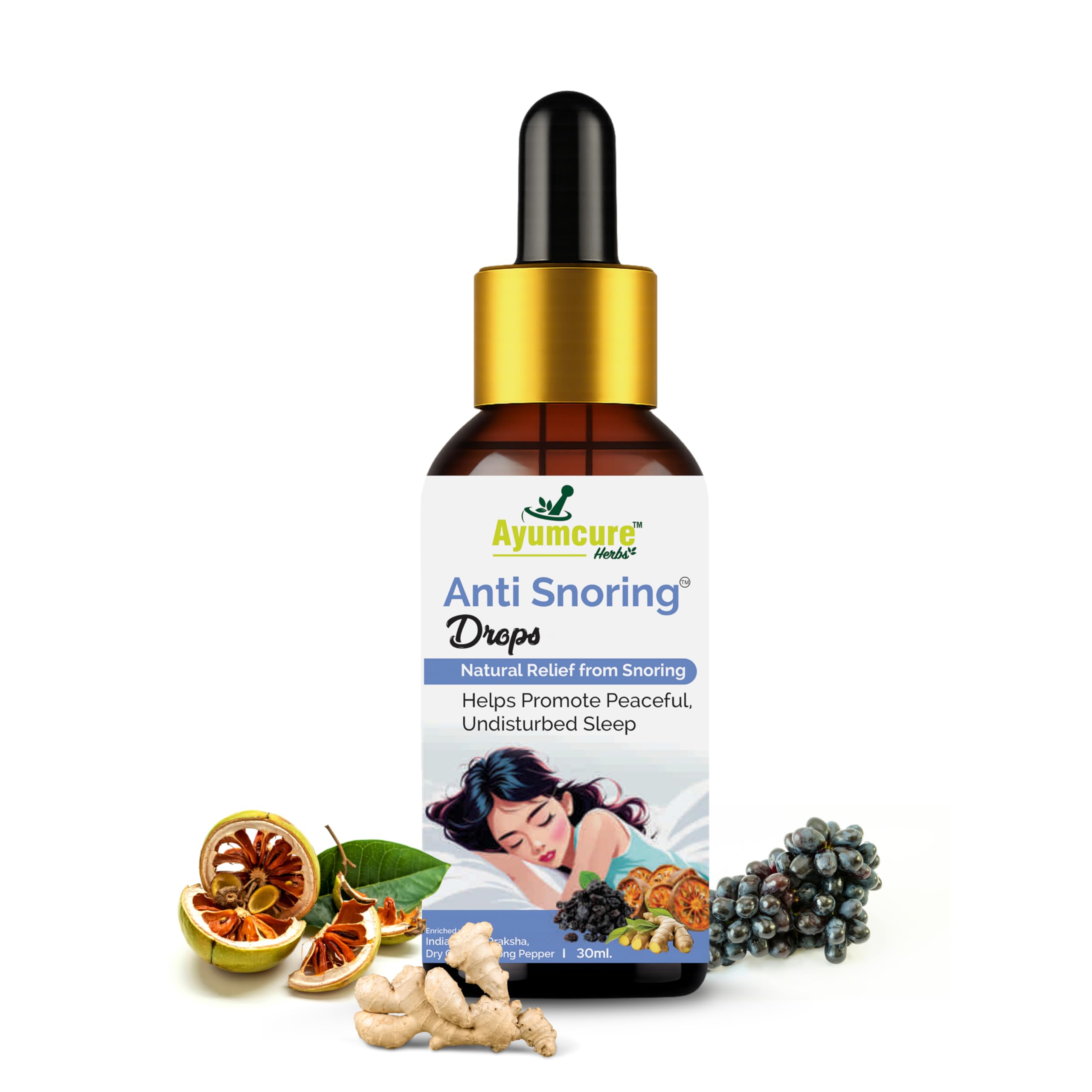 Ayumcure Anti Snoring Drops 30ML| Herbal Nasal Drops for Snoring Relief & Better Sleep | With Indian Bael, Draksha, Dry Ginger & Long Pepper | Improves Breathing | 100% Natural for Men & Women