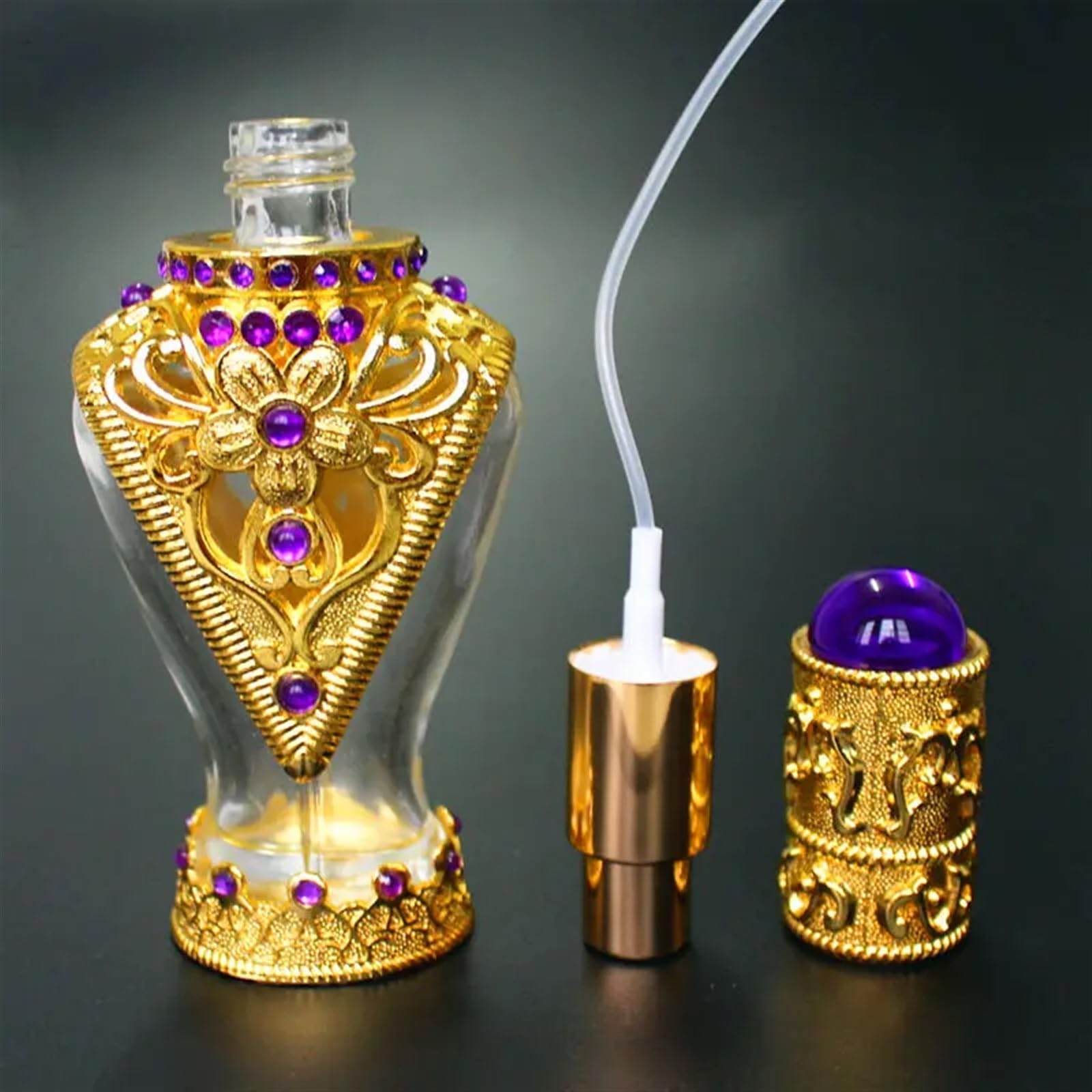 Antyczna butelka na perfumy, 50 ml zabytkowe metalowe butelki na perfumy, pusta szklana butelka z kroplomierzem, ręcznie robiona, prezent na święta