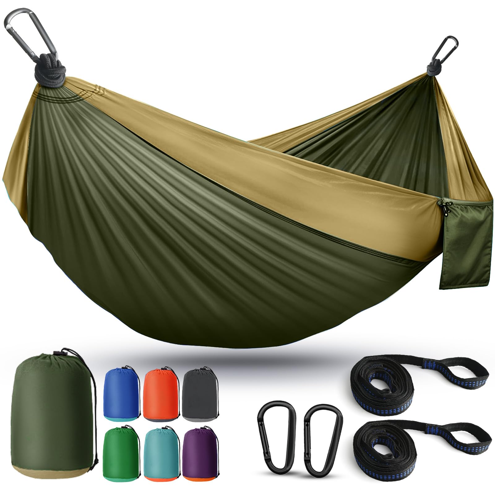 Camping Hammock Lightweight Portable Hammocks Parachute Hammock with Two Tree Straps Single or Double Travel Swing Nylon Camp