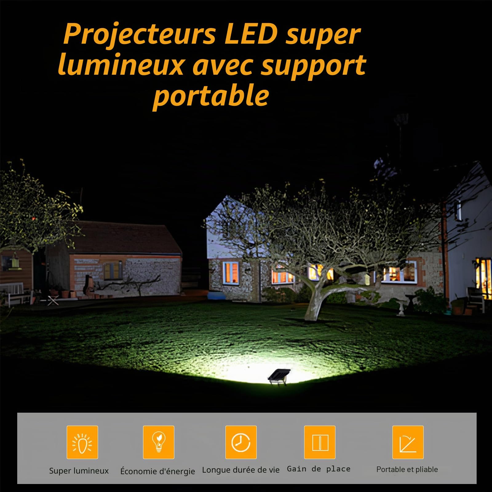 Projecteur LED Chantier 100W,10000LM Éclairage de Chantier Puissant avec Prise EU/Cordon 2M/6500K,IP 66 Étanche Spot LED Extérieur Pliable Portable Phare de Travail pour Atelier,Garage,Jardin