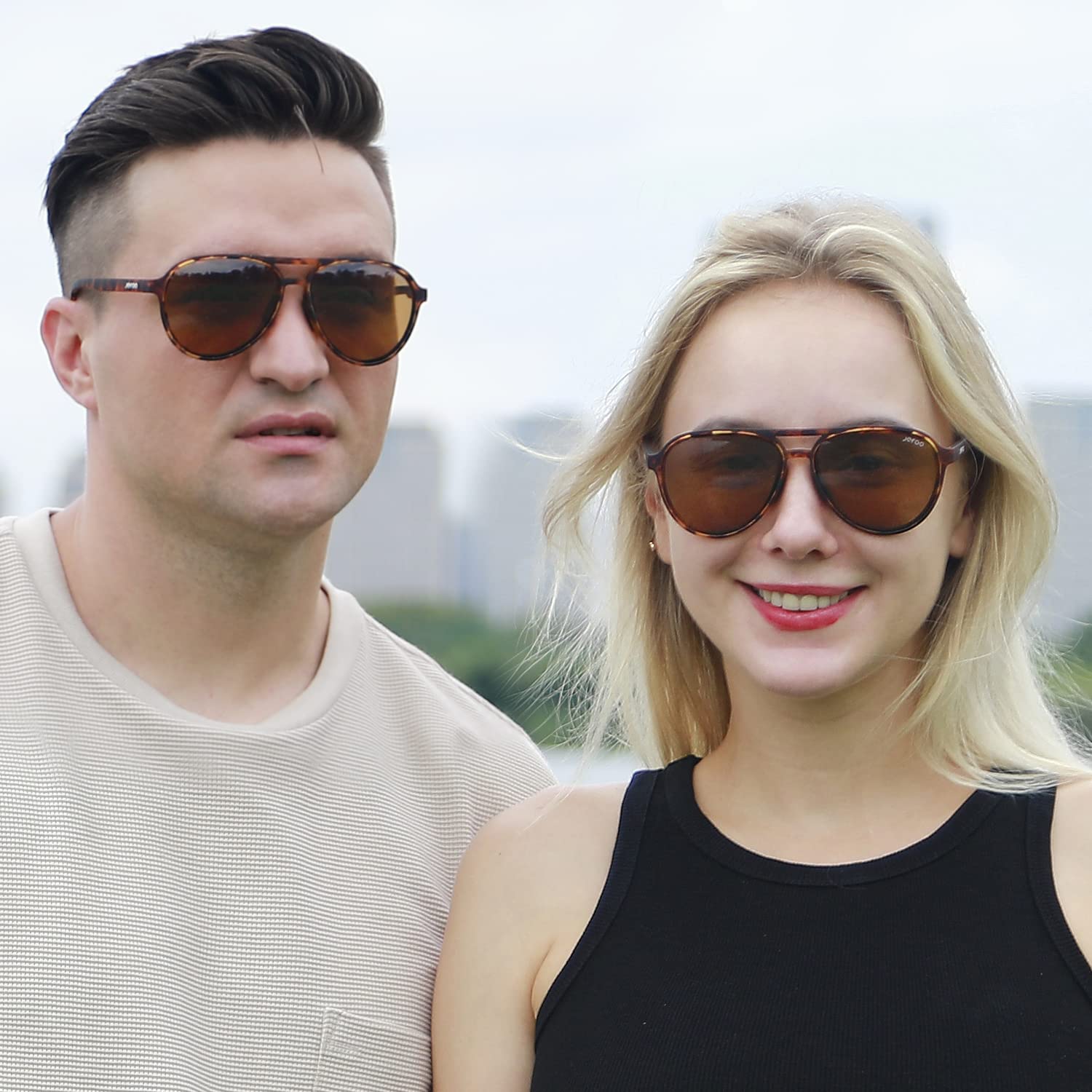 Jefoo Polarized Aviator Sunglasses for Women Men Vintage Retro Trendy Sunglasses for Outdoor UV400 Protection