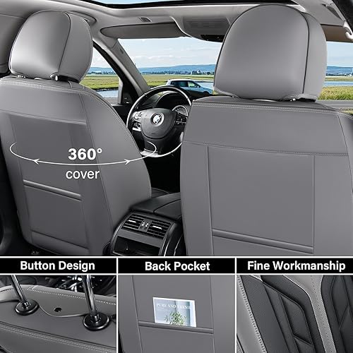 Vista 68 de Coverado Juego completo de fundas para asiento delantero y trasero para automóvil, cuero, impermeables, acojinadas, protectoras, ajuste universal