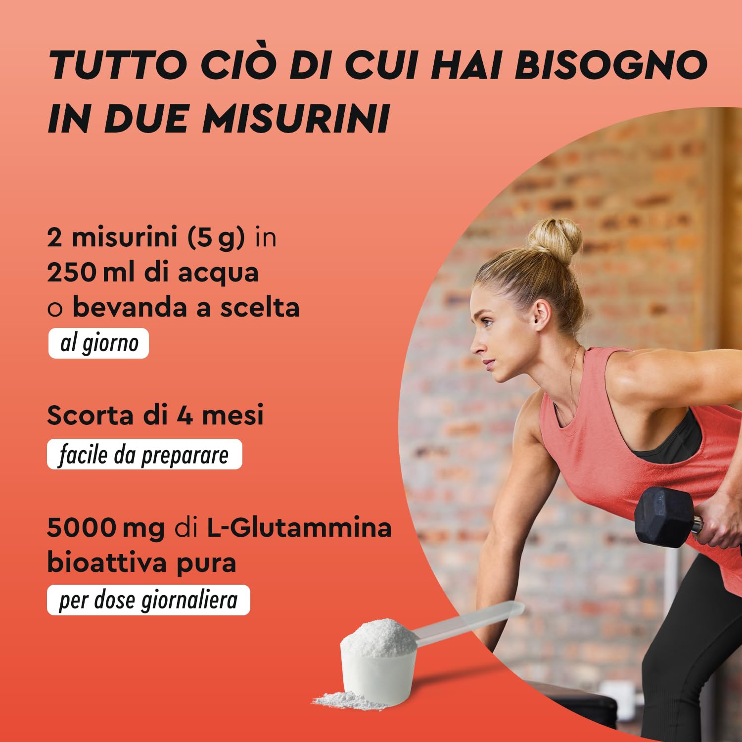 L-Glutammina in Polvere 600g, 5000 mg ad Alto Dosaggio, Scorta di 4 Mesi, Aminoacido Glutammina ad Alto Assorbimento, Gusto Neutro, 100% Vegan, Senza Additivi