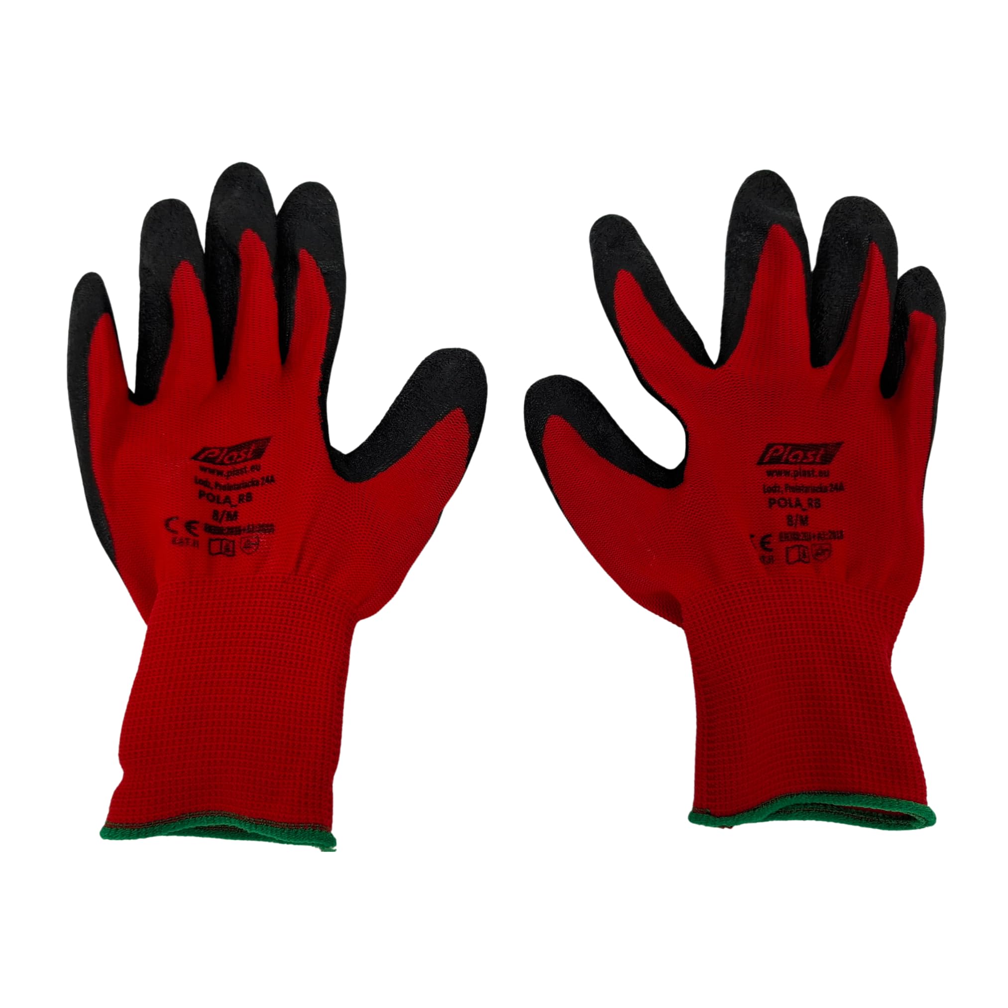 Arbeitsschutzhandschuhe Gr. 8 M Nylon rot + Latex schwarz (100) | Nylonträger, Latexbeschichtung, Größe M / 8, Rot und Schwarz, Schutzhandschuhe
