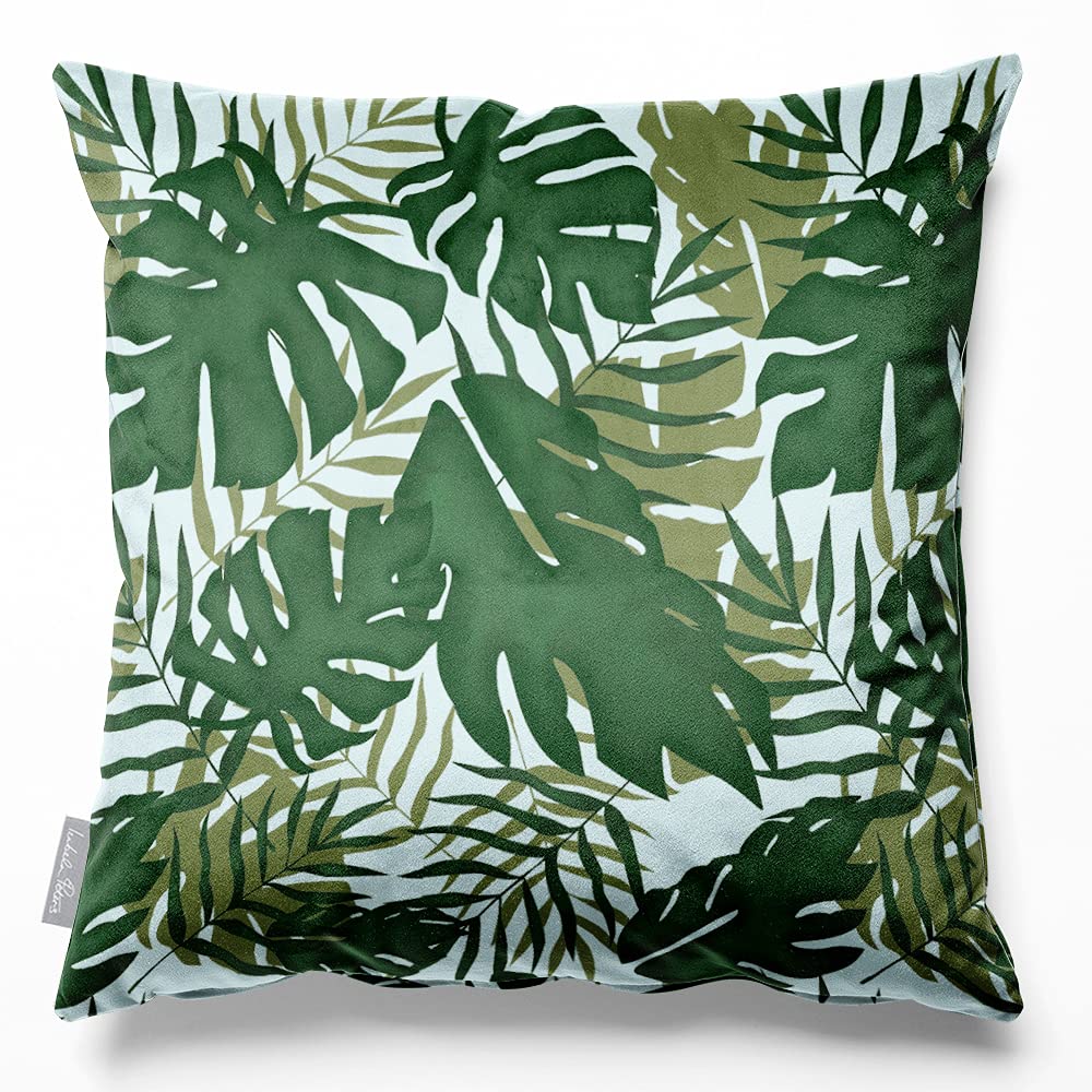 Izabela Peters Palm Leaf - Duck Egg Blue Eco-Friendly Velvet Cushions - Filled, 40 Cm, Chair & Sofa Seat Cushions