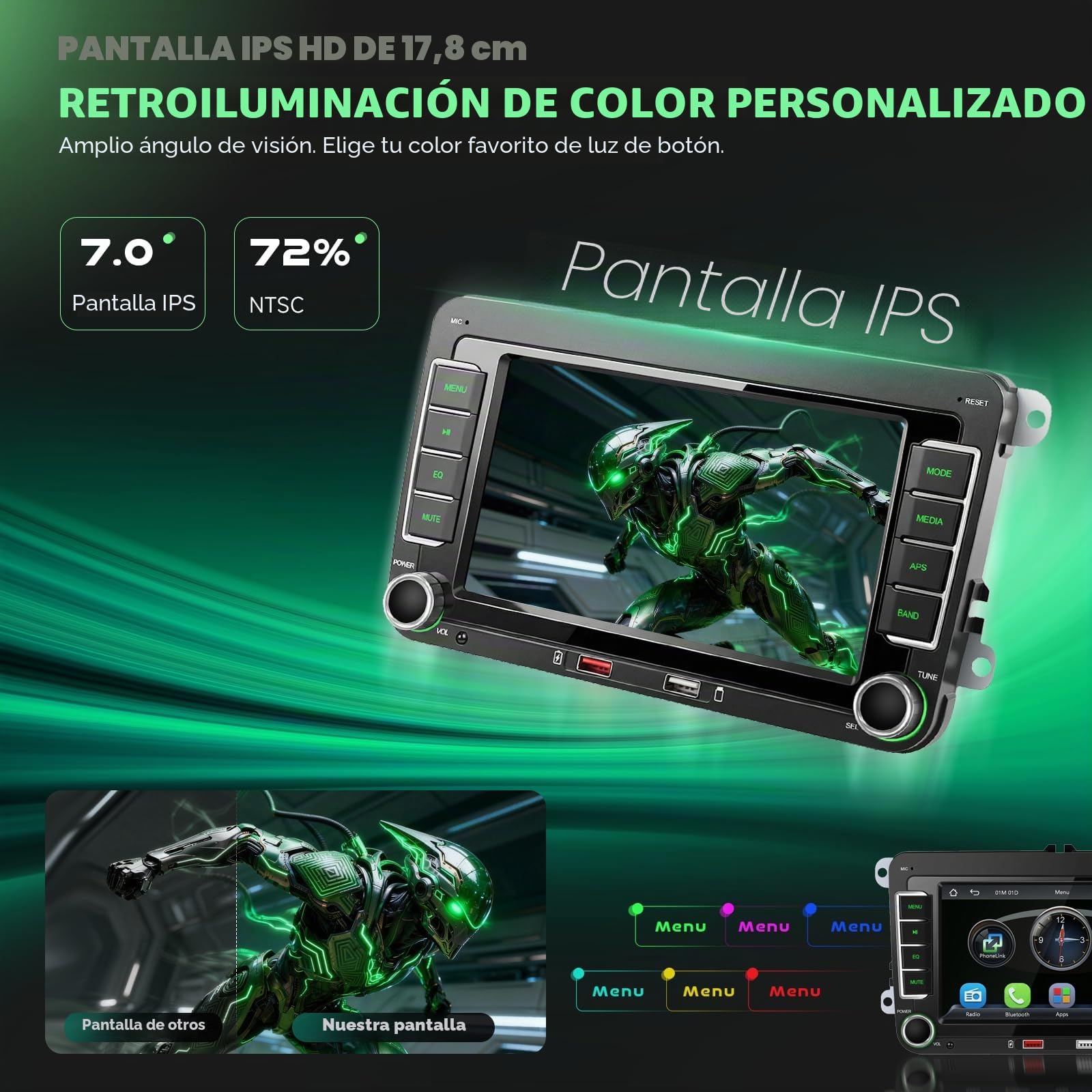 Radio de Coche para VW Golf 5 6 T5 Polo 6r Caddy Passat Touran Seat con 7 Pulgadas Pantalla, Radio Coche 2 DIN con CarPlay y Android Auto, Portátil Bluetooth con Trasera Cámara FM/Am/RDS EQ SWC