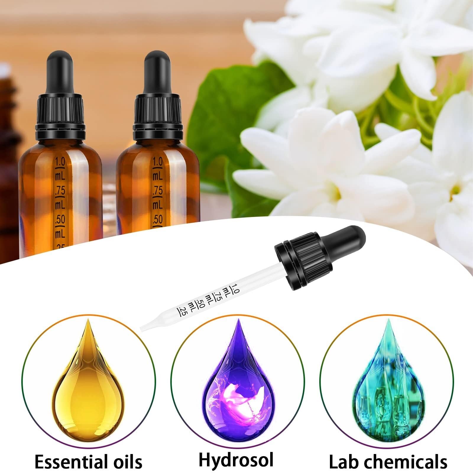 Frasco Cuentagotas de Vidrio Marrón 50ml - Pack de 2 con Cuentagotas & Accesorios, Antifugas para Aceites Esenciales & Aromaterapia(30ml 12pcs)