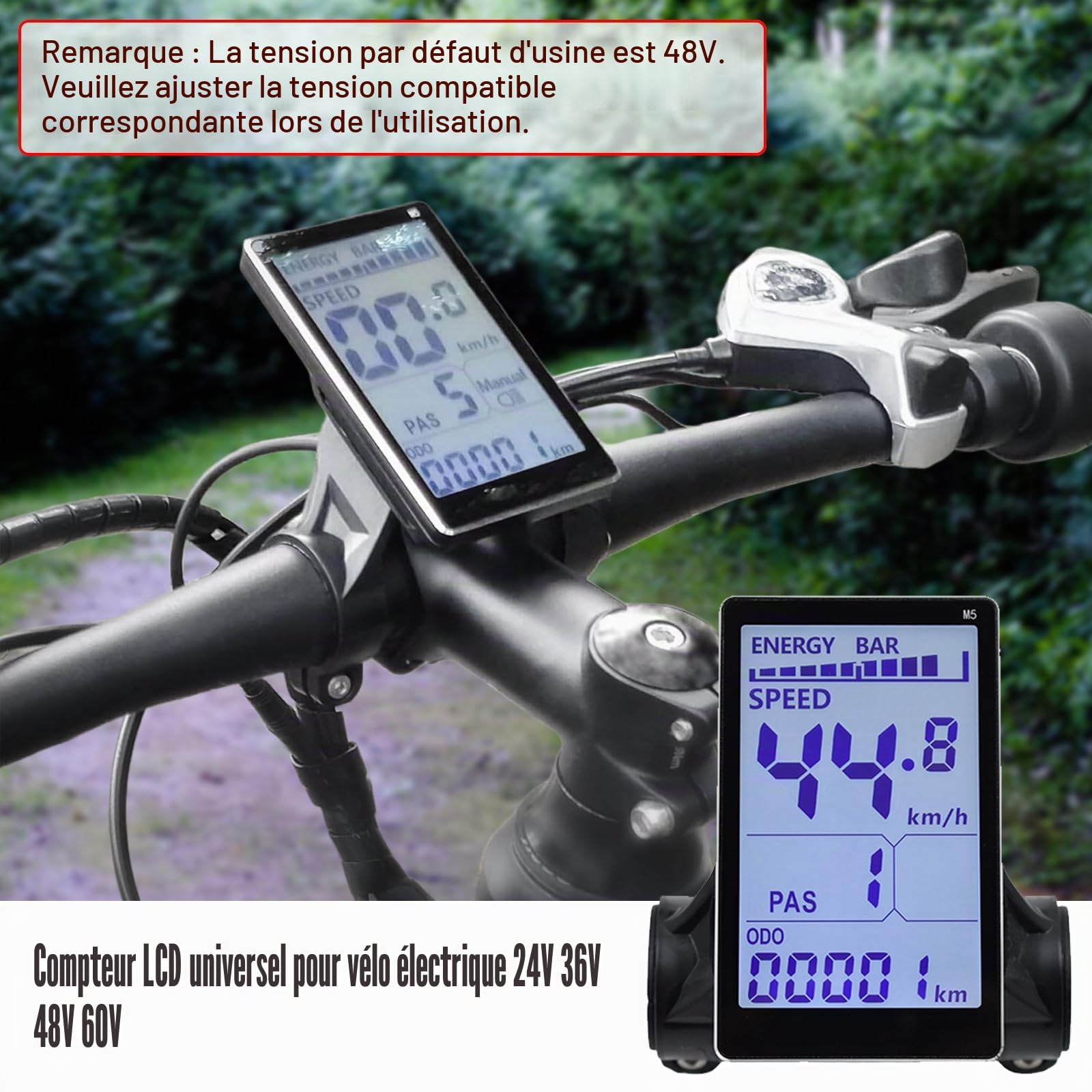 Écran LCD pour vélo électrique, Compteur LCD pour vélo électrique 24V 36V 48V 60V 5 Broches avec Prise étanche, écran de Panneau de Scooter électrique Accessoires pour vélos électriques 31,8 22,2 mm