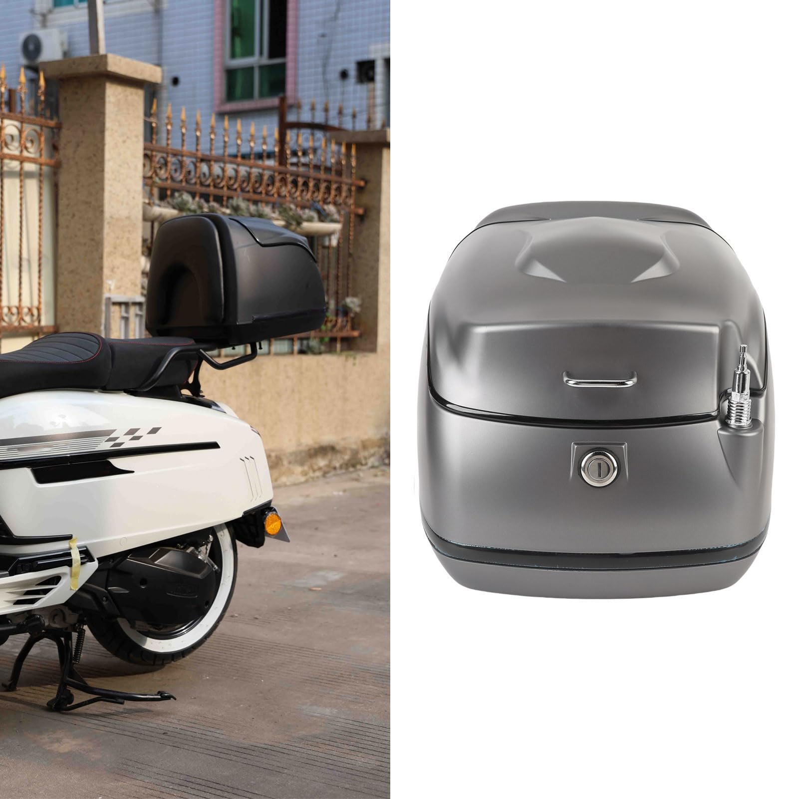 Fafeicy Kufer Górny Motocykla 38L ABS Metalowy Kufer Tylny z Zamkiem i płytą dolną Mieści Pełnowymiarowy Wodoodporny futerał do Przechowywania Motocykli i Skuterów (GRAY)
