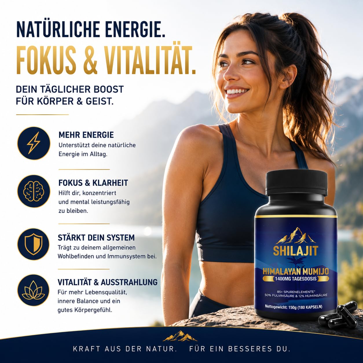 Shilajit Mumijo Kapseln – Himalaya Shilajit Extrakt – 180 vegane Kapseln – mit Fulvinsäure, Huminsäure, Mineralien & Spurenelementen