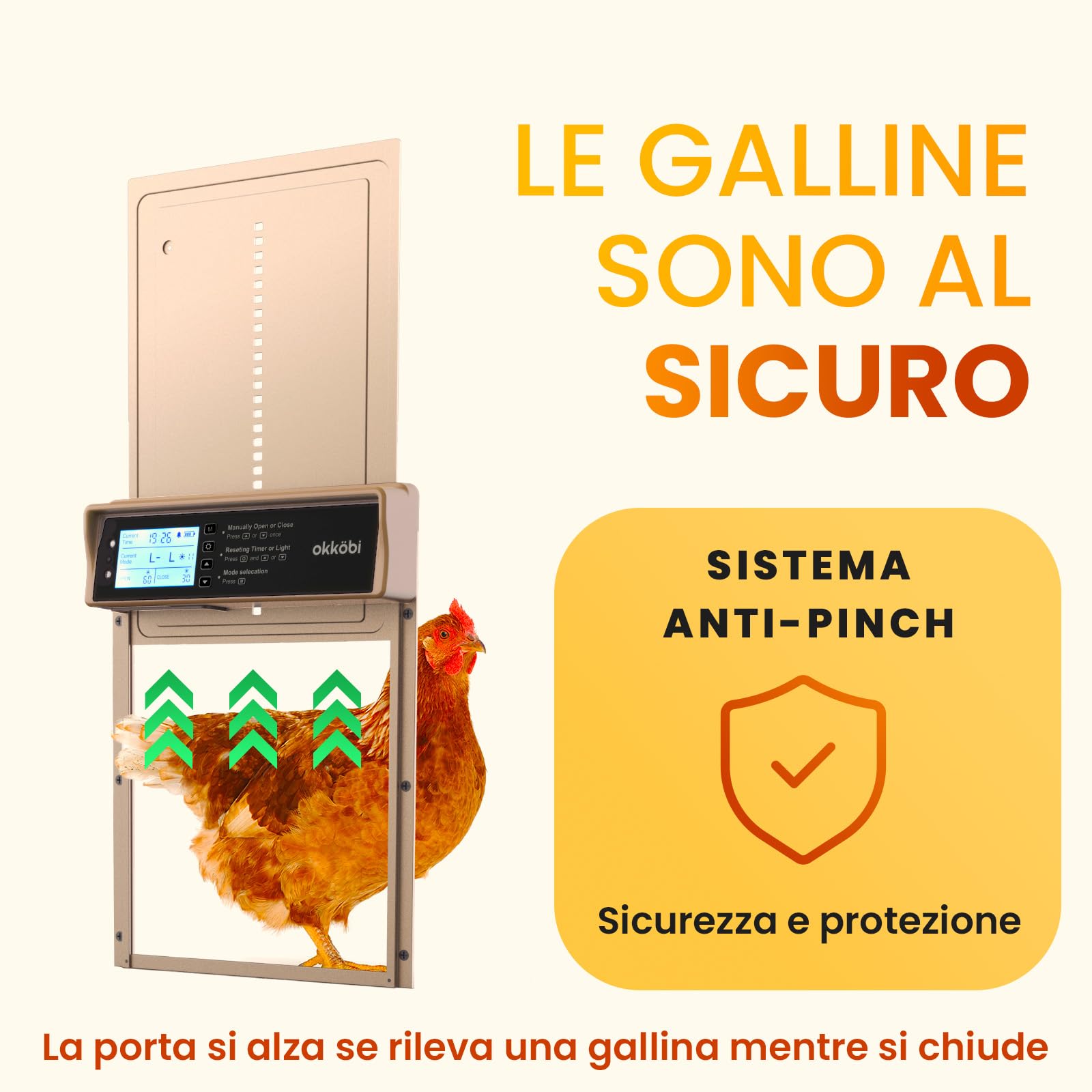 Chicken Coop Door Porta Automatica Pollaio Solare, Display LCD | Sensore di Luce e Timer, Funzione Antipizzicamento, Batteria da 2000 mAh, Intelligente e Sicura - Oro Rosa