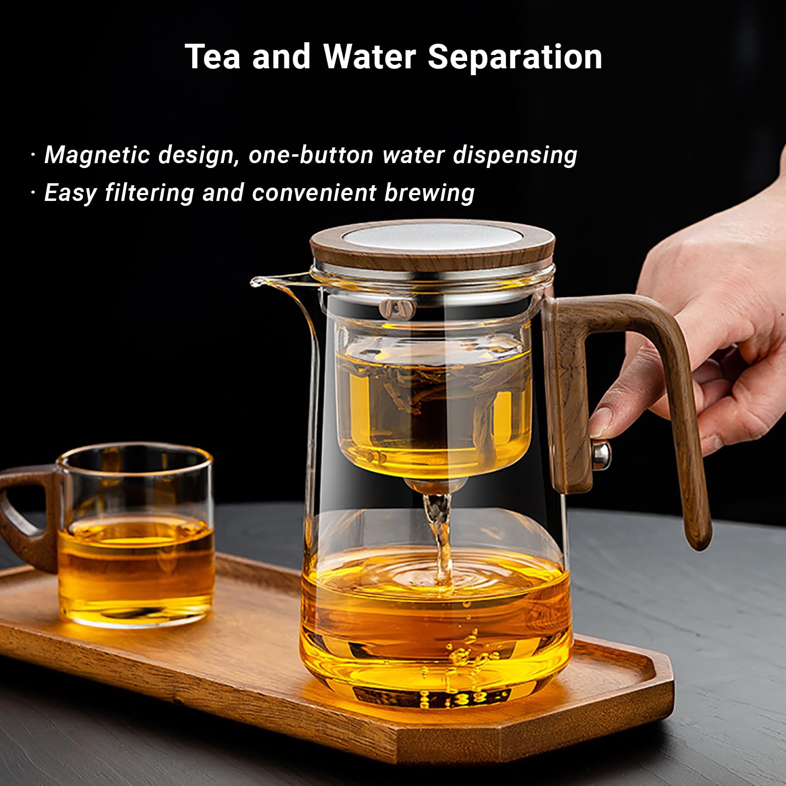Tetera de Cristal con Separación de Agua – 600 ML, Enchantipot Magic Tea Pot para Hojas Sueltas, Vidrio de Borosilicato, Desmontable/Fácil de Limpiar, Tetera Mágica para el Hogar y la Oficina