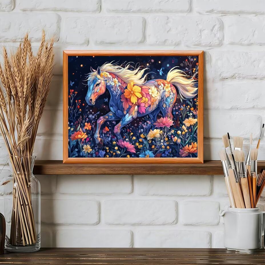Pintura por numeros cuadros DIY de caballo para decorar tu salon con arte floral en casa 3