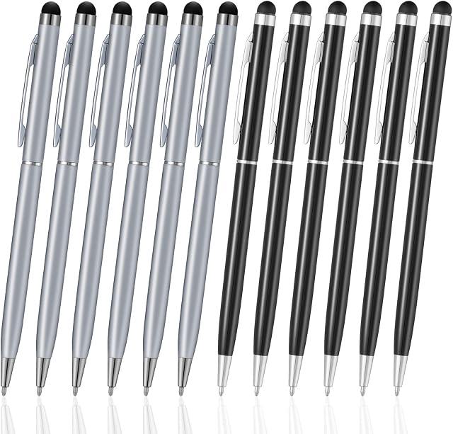 ORIbox Stylos,12pcs Universel 2 en 1 Stylus stylo à bille pour iPad,iPhone,Samsung,HTC,Kindle, Tablet, Tous les appareils tactiles capacitifs (6 Noir,6 Modèle: Oribox Stylus stylo P3PEN