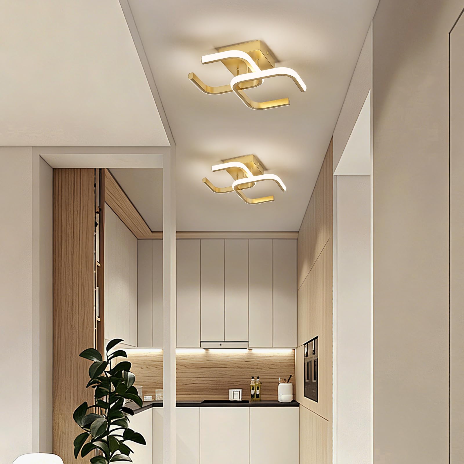 Plafoniera Soffitto Moderna, Plafoniera Led Soffitto Oro, Lampadario Led 32 cm per Cucina, Bagno, Corridoio, Disimpegno, 4000 K