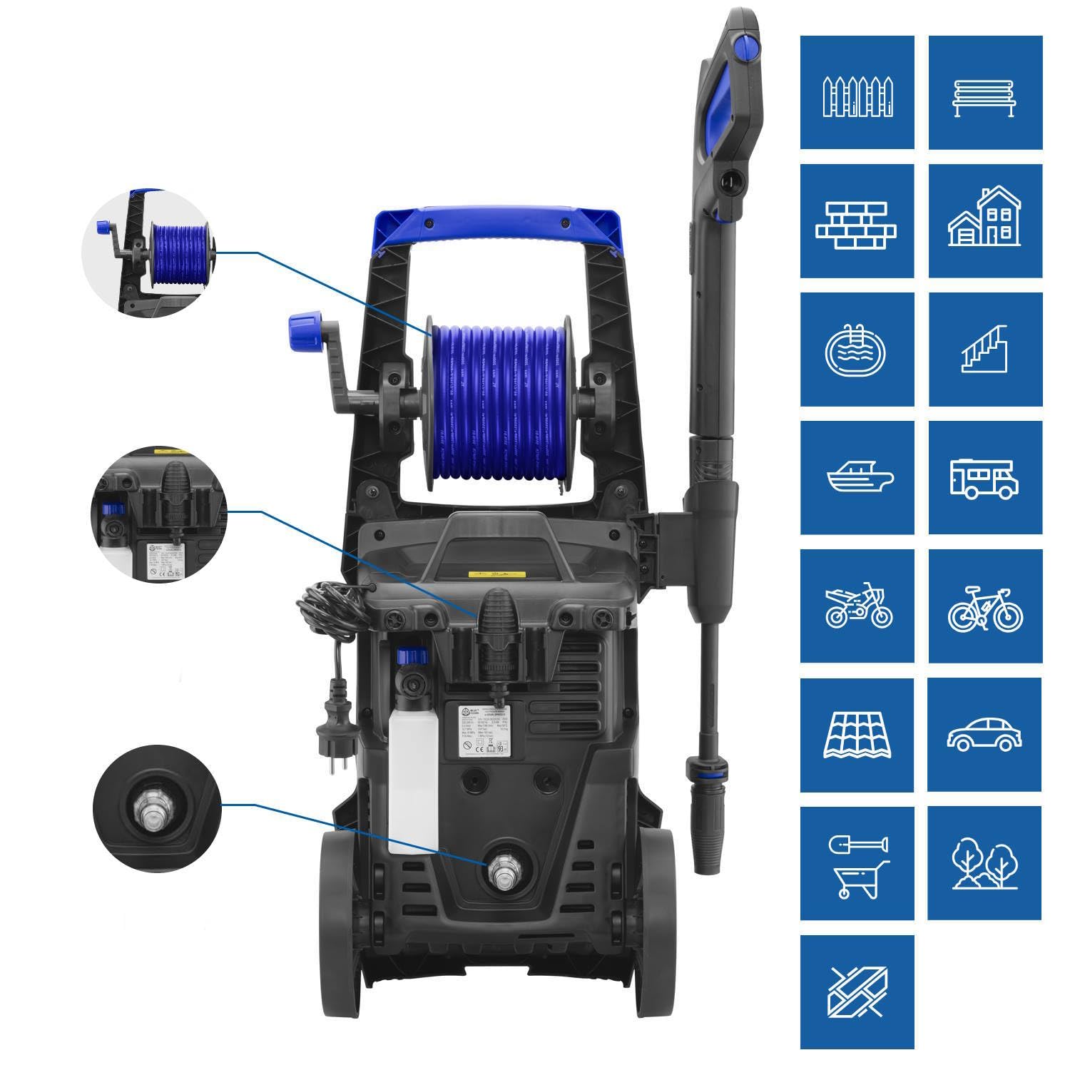 AR Blue Clean Hochdruckreiniger e-2DUALSPEED D mit Dual Speed System, Rohrreinigersonde und Patio Cleaner (2200 W, 160 bar, 460 l/h)