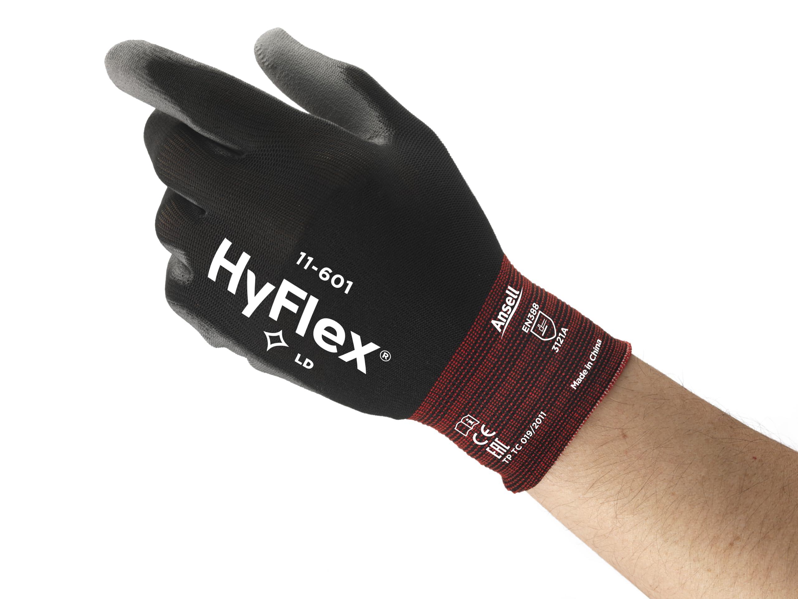 ANSELL HYFLEX 11-601 Ultrafins Work Rękawice, rozszerzalny nylon z powłoką poliuretanową, wysoka precyzyjna ochrona wielopasmowa, majsterkowanie i mechaniczne, czarne, rozmiar S (12 par)