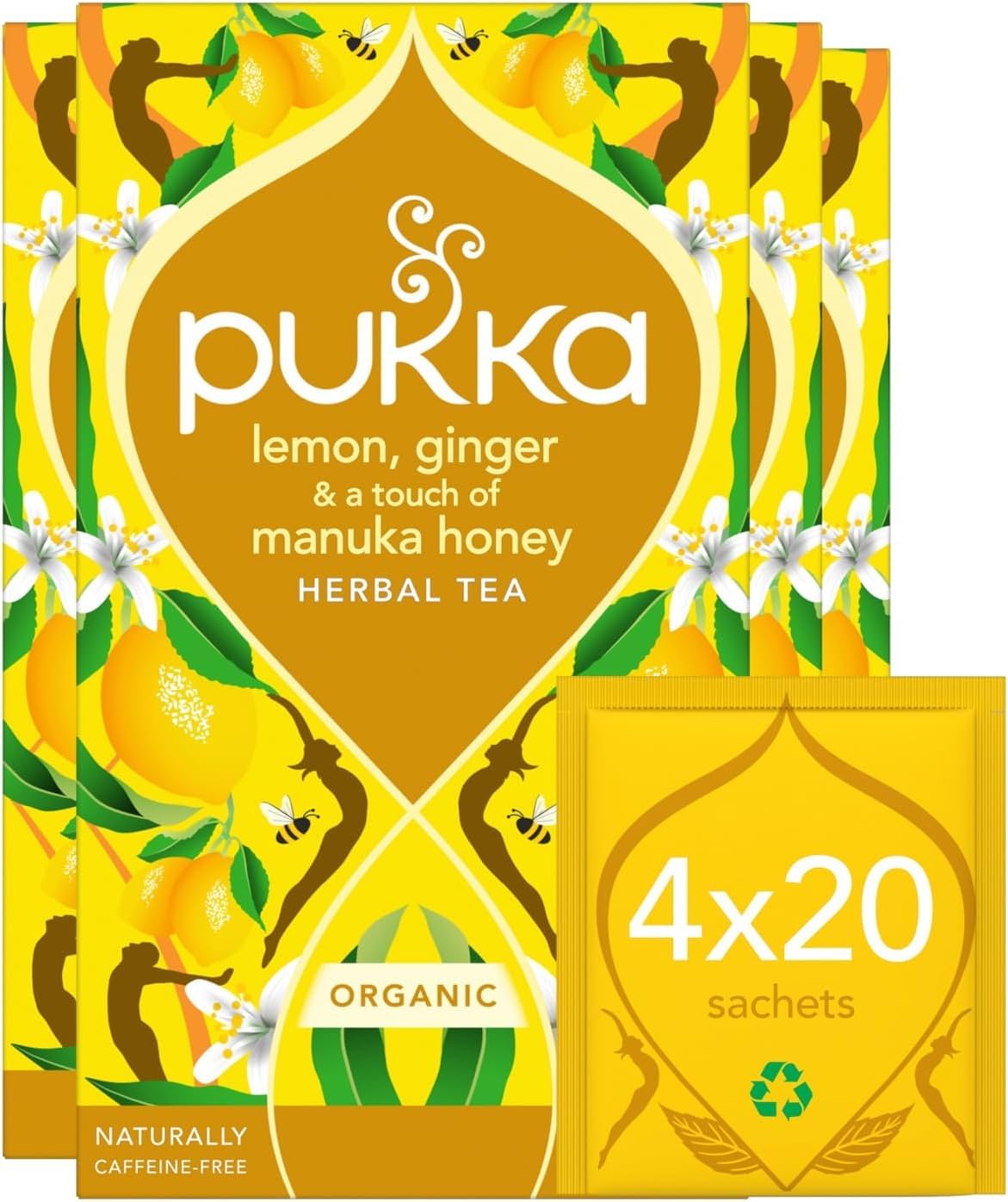 Pukka Herbal Teas Tea - Organic - Lemon Ginger and Manuka Honey - 20 Bags - Pack of 2