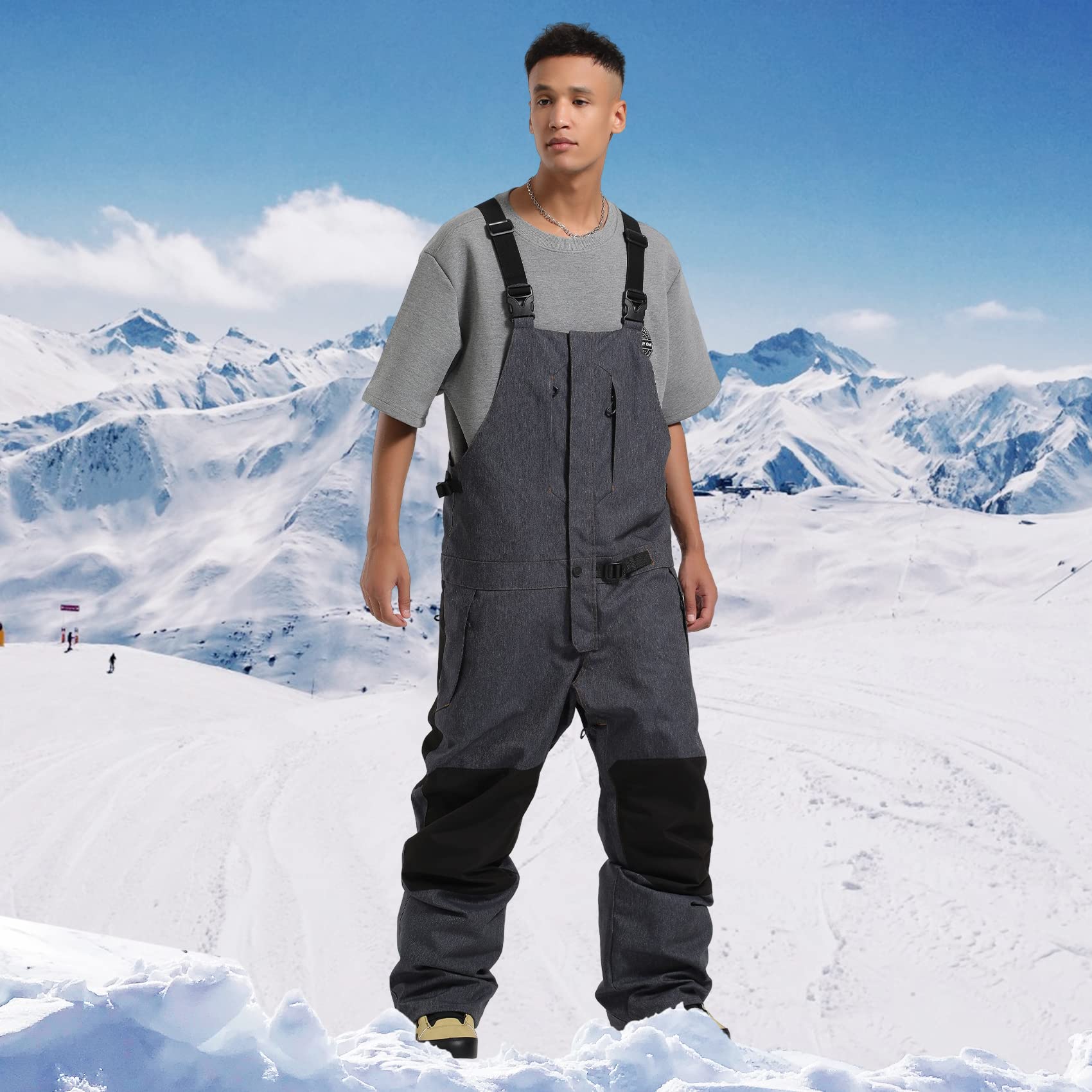 HIEEKDER Men's Ski Bib Women Insulated Waterproof Snow Pants Bibs