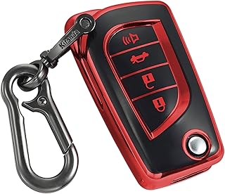 Toyota Key Fob Cover, Case with Keychain, Soft TPU Protection Shell, 4-Button Compatible with Camry, Corolla, RAV4, C-HR, Yaris, Fortuner Flip Remote Key (Red)