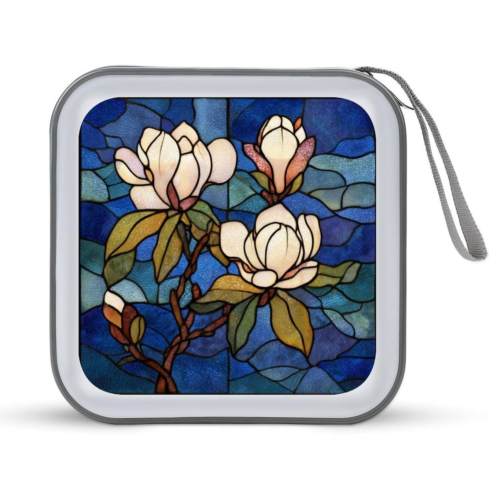 Jubonexis Southern Magnolia Tree Stained Glass CD Case DVD Storage Case Portable for Car Home Travel