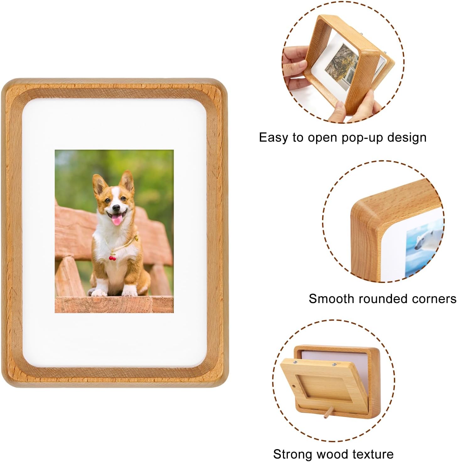 5x3.5 inch Natural Wood Picture Frame, Tabletop Wooden Small Photo Frame with Mat, Display Pictures 2x2.76 with Mat or 3.5x5 Without Mat for Desktop Display, Mini Photo Picture Frame (Beech) - Image 2