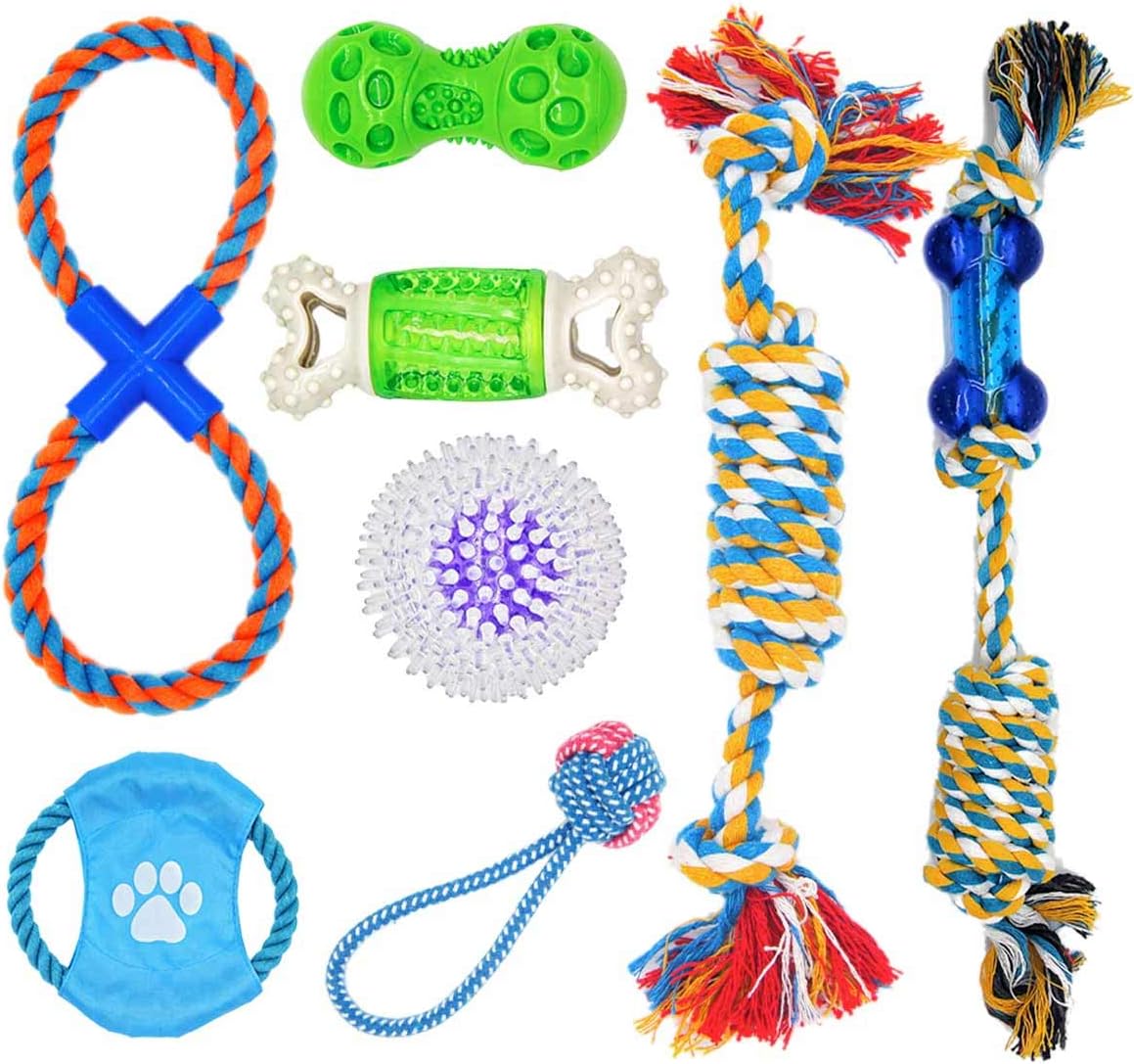 Birsppy 8 PCs Set Dog Rope Toy, Puppy Chew Rope for Teeth Cleaning and Chewing, Dog Squeaky Toys Suitable for Small and Medium-Sized…