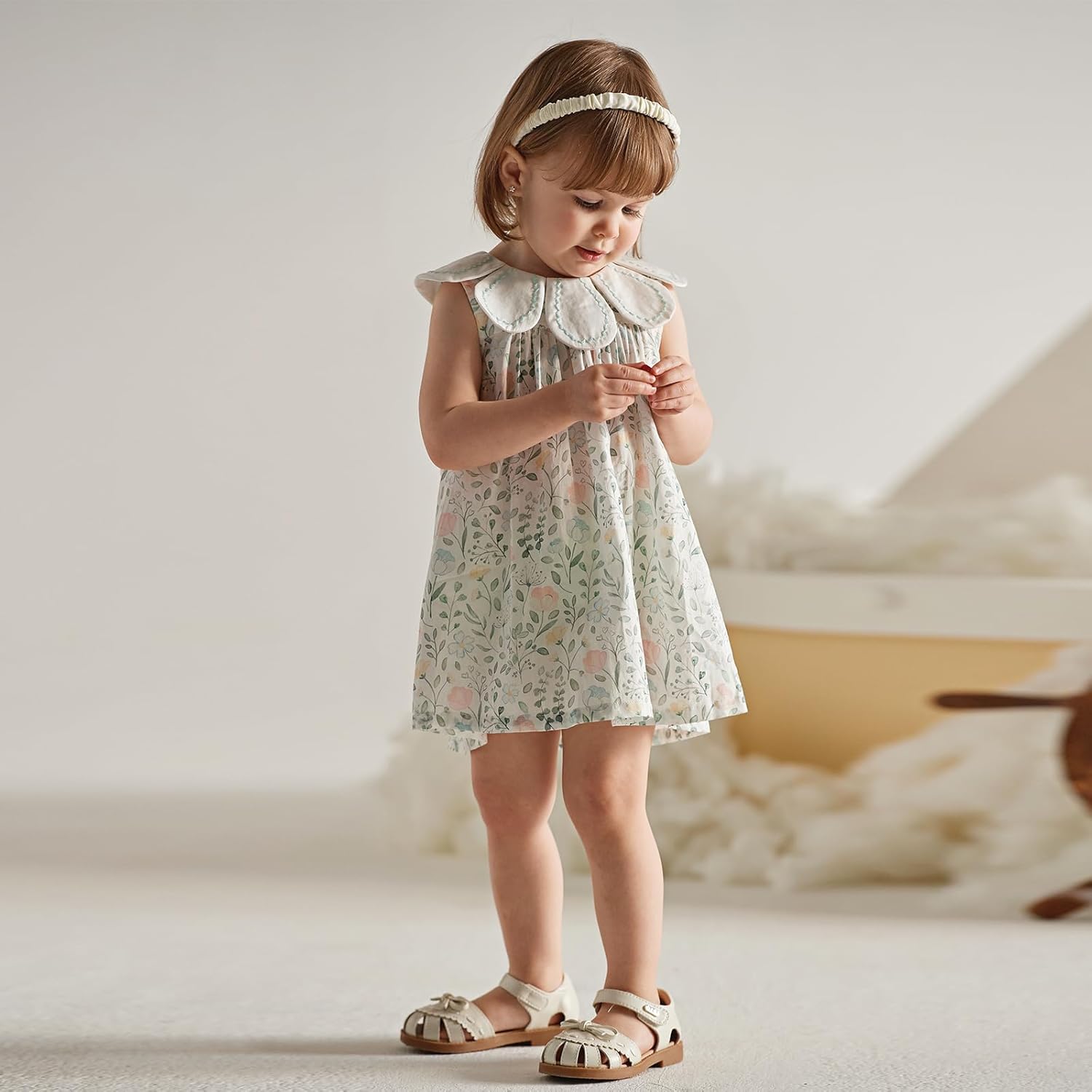 DAVE&BELLA Toddler Girl Boho Dress Sleeveless Floral Princess Dress Baby Kids Beach Holiday Sundress Playwear Summer Outfits - Image 2