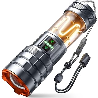 LED Taschenlampe Extrem Hell 1000000 Lumen, Taschenlampe LED Aufladbar mit Campinglicht, Zoombar, 11 Lichtmodi, Lange Akkulaufzeit, Wasserdichte Taktische Taschenlampe für Camping, Outdoor, Notfälle - Amazon product rated Grade A