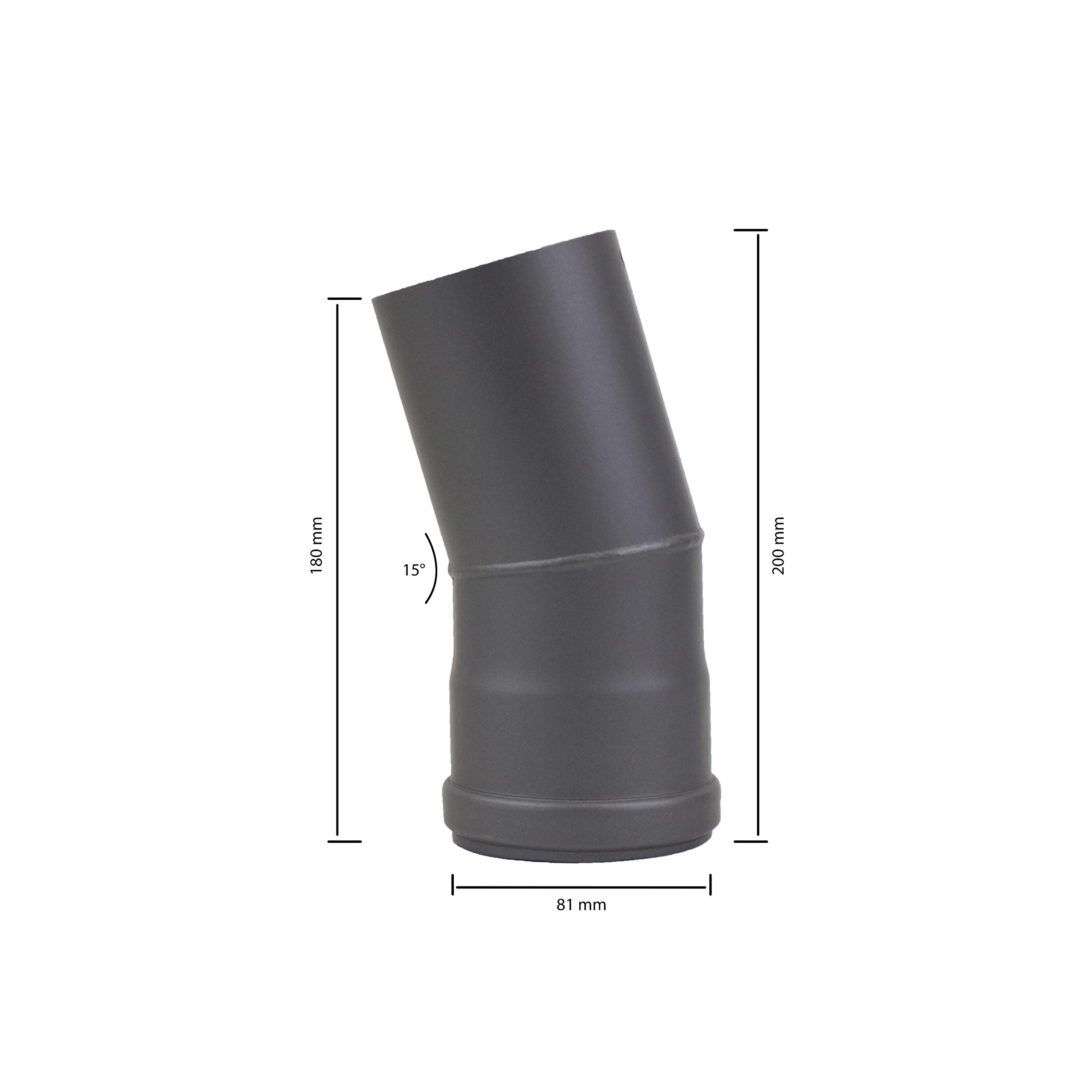 Tubo a gomito per canna fumaria a pellet, diametro 80 mm, grigio nero (arco 15°, grigio)