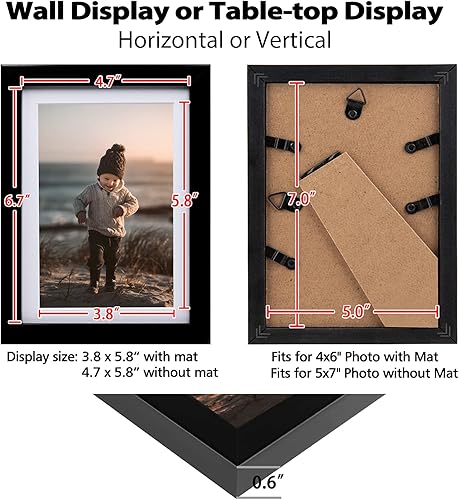 Vista 19 de KINLINK Juego de 2 portarretratos de 6 x 8 pulgadas, marco de fotos de madera mate de 4 x 6 pulgadas con plexiglás para 4 x 6 con paspartú o 6 x 8