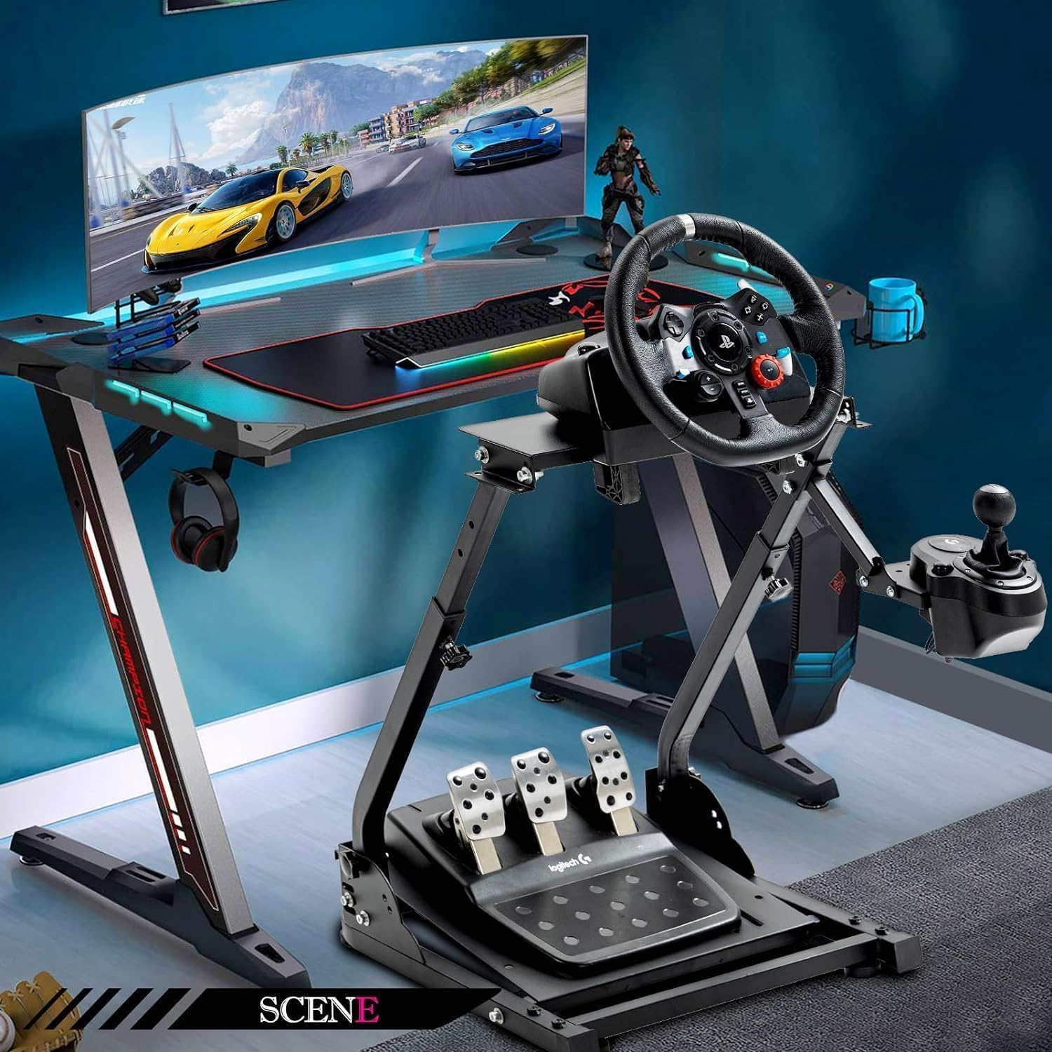 Minneer Foldable Steering Racing Wheel Stand for Logitech/Thrustmaster/Fanatec G29/G920/G923/G27/T80/T150/T248 Racing wheel Extensible Driving Simulator Cockpit(Wheel, Pedals, Handbrake Not Included)