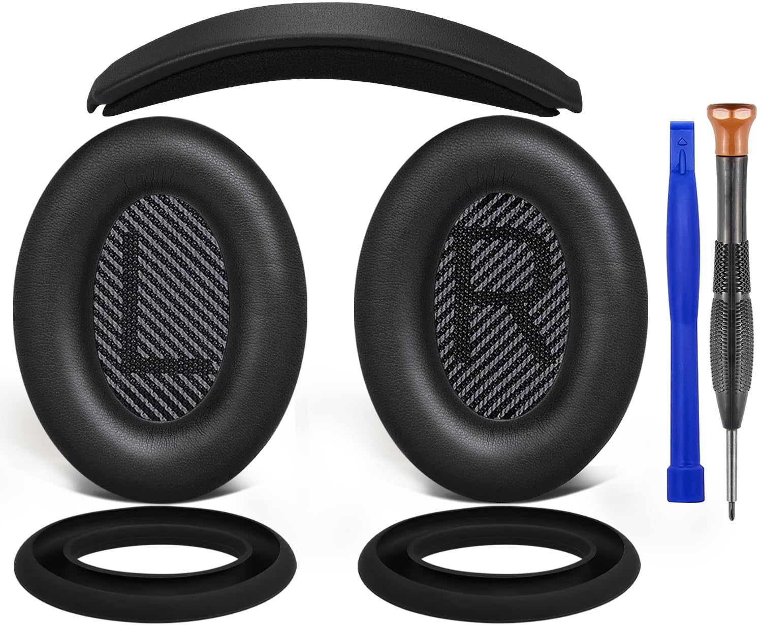 SOULWIT Coussinets d'oreille Remplacement + Housse de Protection en Silicone Kit pour Bose QuietComfort 35 (QC35), QC35 ii, QC45 Casque Circum-aural (Noir)