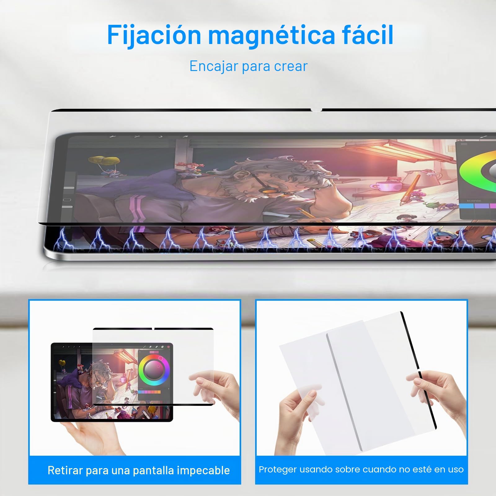 Protector Pantalla Magnético para Samsung Galaxy Tab S11/S9/S9FE/S8/S7/T870 | 11 Pulgadas, 2 Piezas Película de PET Mate de Efecto Papel, Antirreflejo, Antihuellas, Escritura y Dibujo como en Papel