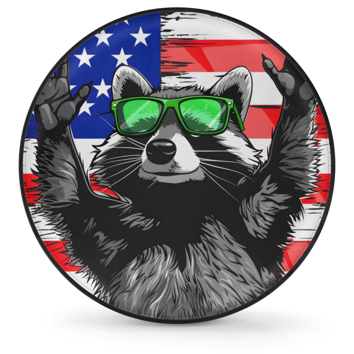 Spare Tire Cover for RV Trailer, American Flag Raccoon Tire Covers Universal Fit for Travel Trailer Camper Jeep RV SUV Truck Waterproof Wheel Cover (17 inch for Diameter 31” - 33”)