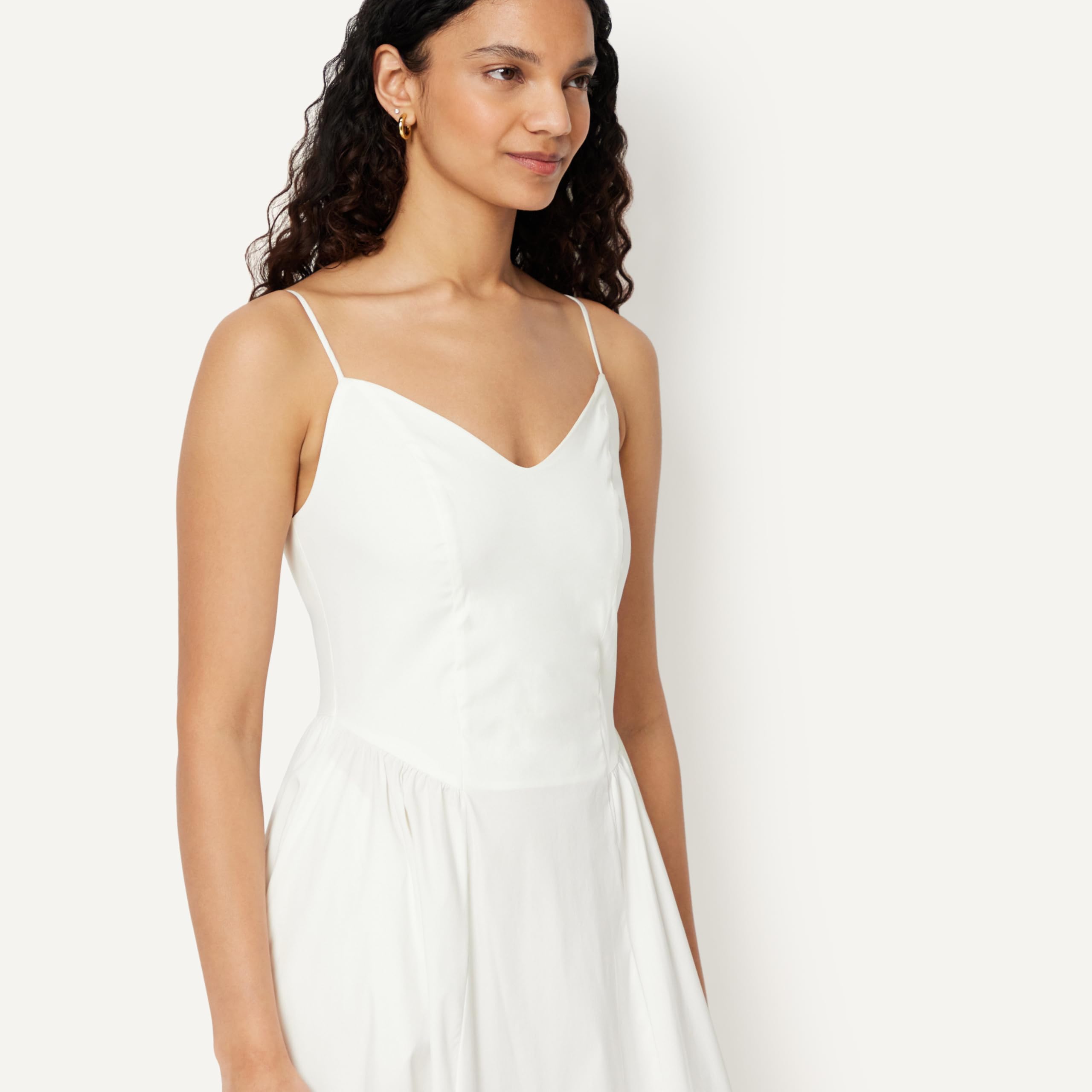 Amazon Essentials Donna Abito Midi Fit & Flare in Popeline di Cotone con Spalline Sottili