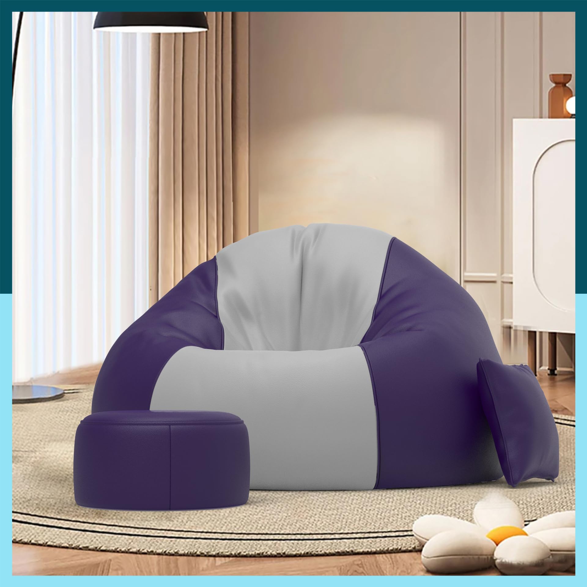 Biggie Bean Bag with Beans Filled 6XL Bean Bag Sofa with Free Cushion Footrest - Official : DuoChill Bean Sofa Combo (Matching Color : Regular, Light Grey Indigo)-picture-17