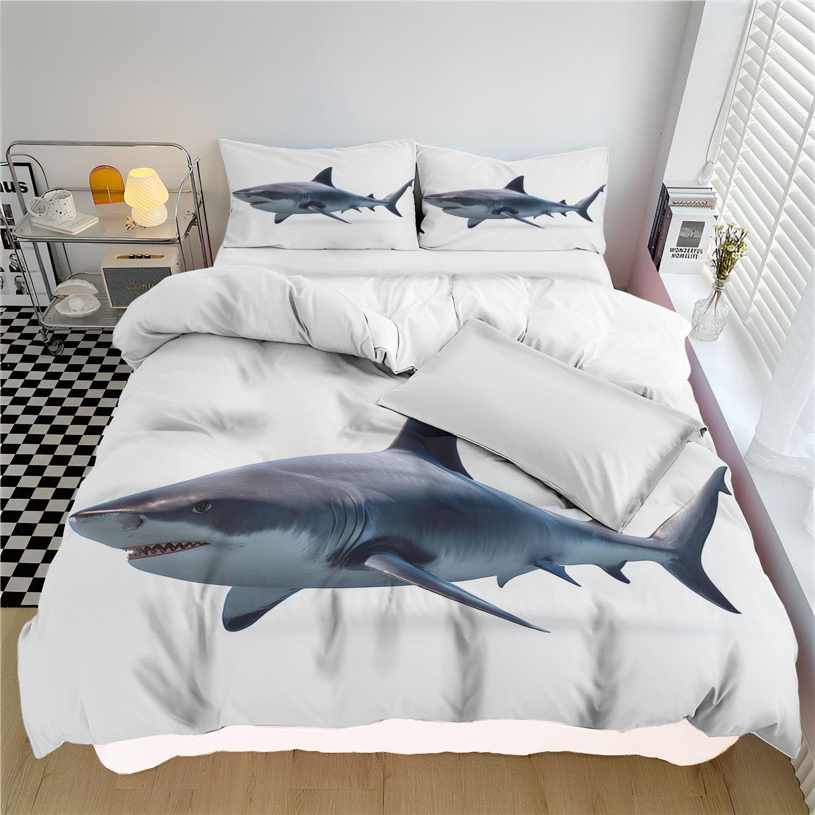 Housse de couette imprimée requin 240x260cm avec taies d'oreiller pour lit adulte