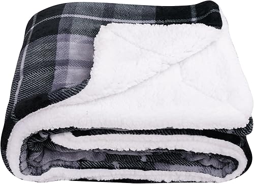 SOCHOW Manta de forro de vellón a cuadros, de doble cara, supersuave, lujosa, 90 x 90pulgadas, color azul