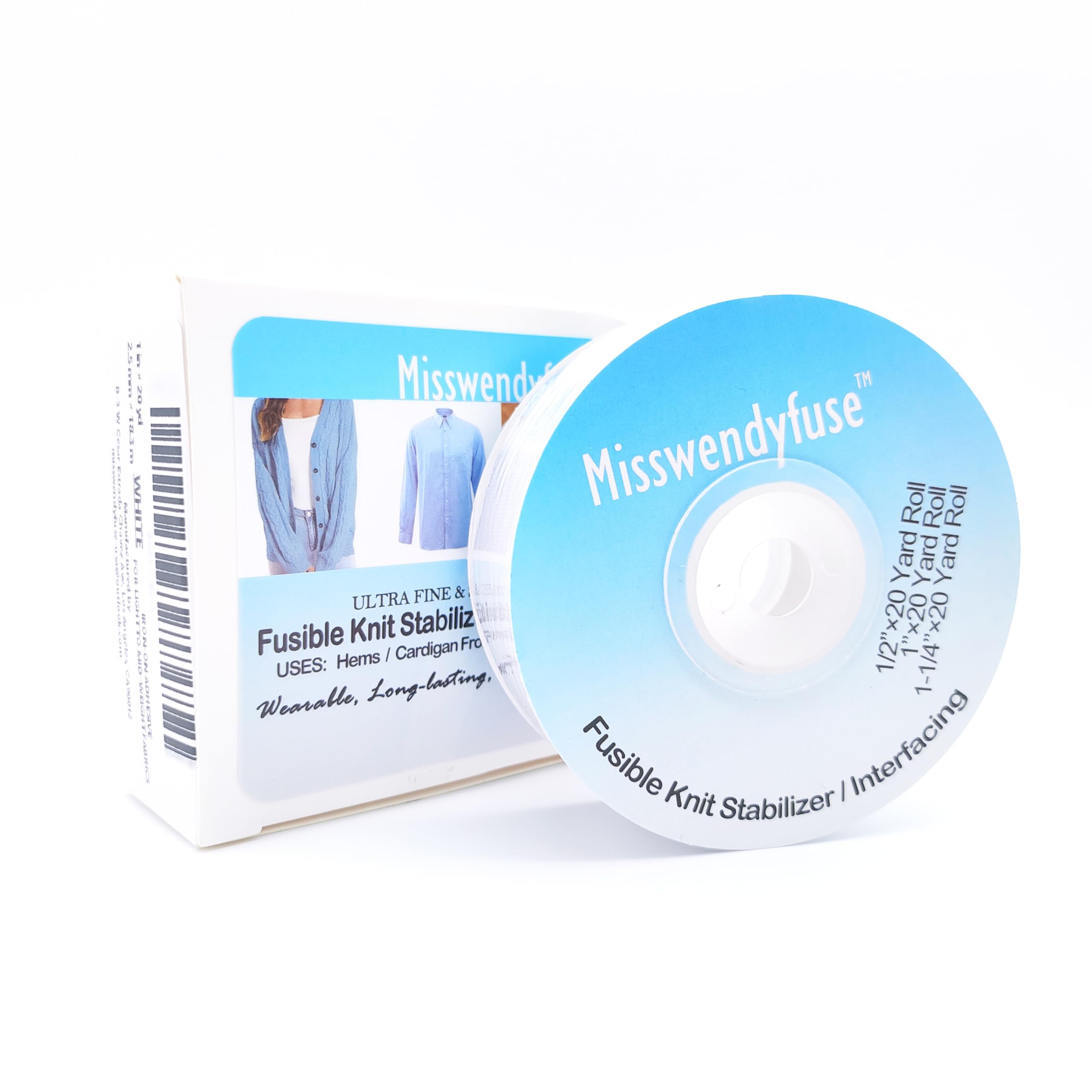 Misswendyfuse 1''×20 Yards Knit Stay Tape, Fusible Interfacing for Knit Hems, Single-Side Adhesive, Ultra Fine, Soft & Stretch (White)