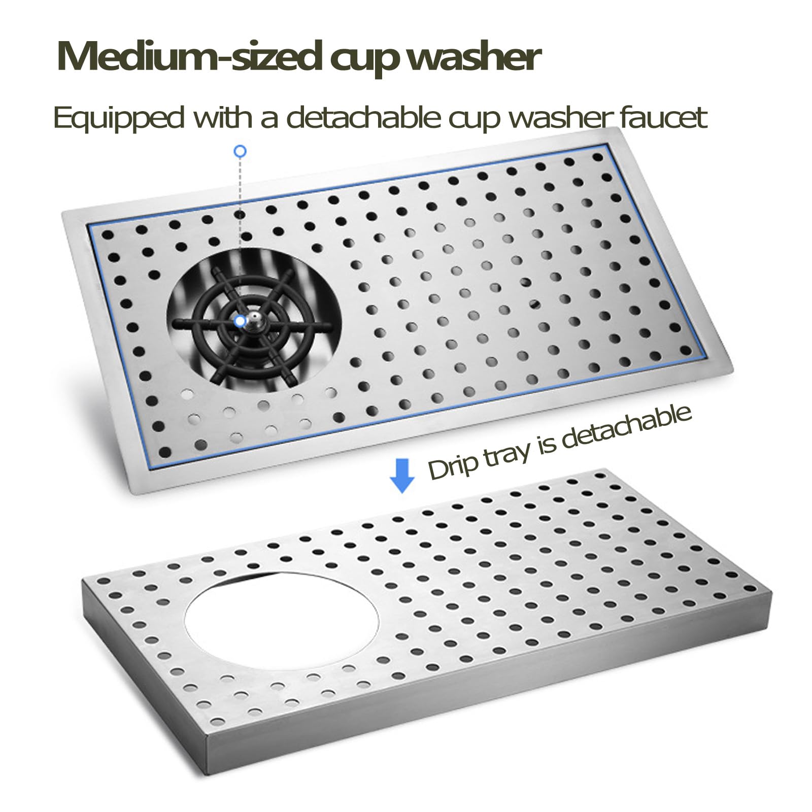 YJSG 42.5X23CM Cup Washer, Stainless Steel Kitchen Sink Glass Rinser, Drain and Drip Tray, Washer for Bar, Home and Cafe