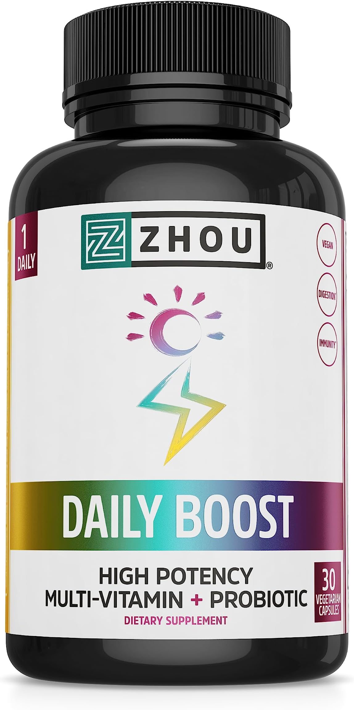 Daily Boost - Probiotic Multivitamin for Women & Men, Immune Support, Antioxidant & Eye Health Supplement with Vitamin A, Vitamin C, Biotin & Folate for Adults - 30 Veggie Capsules