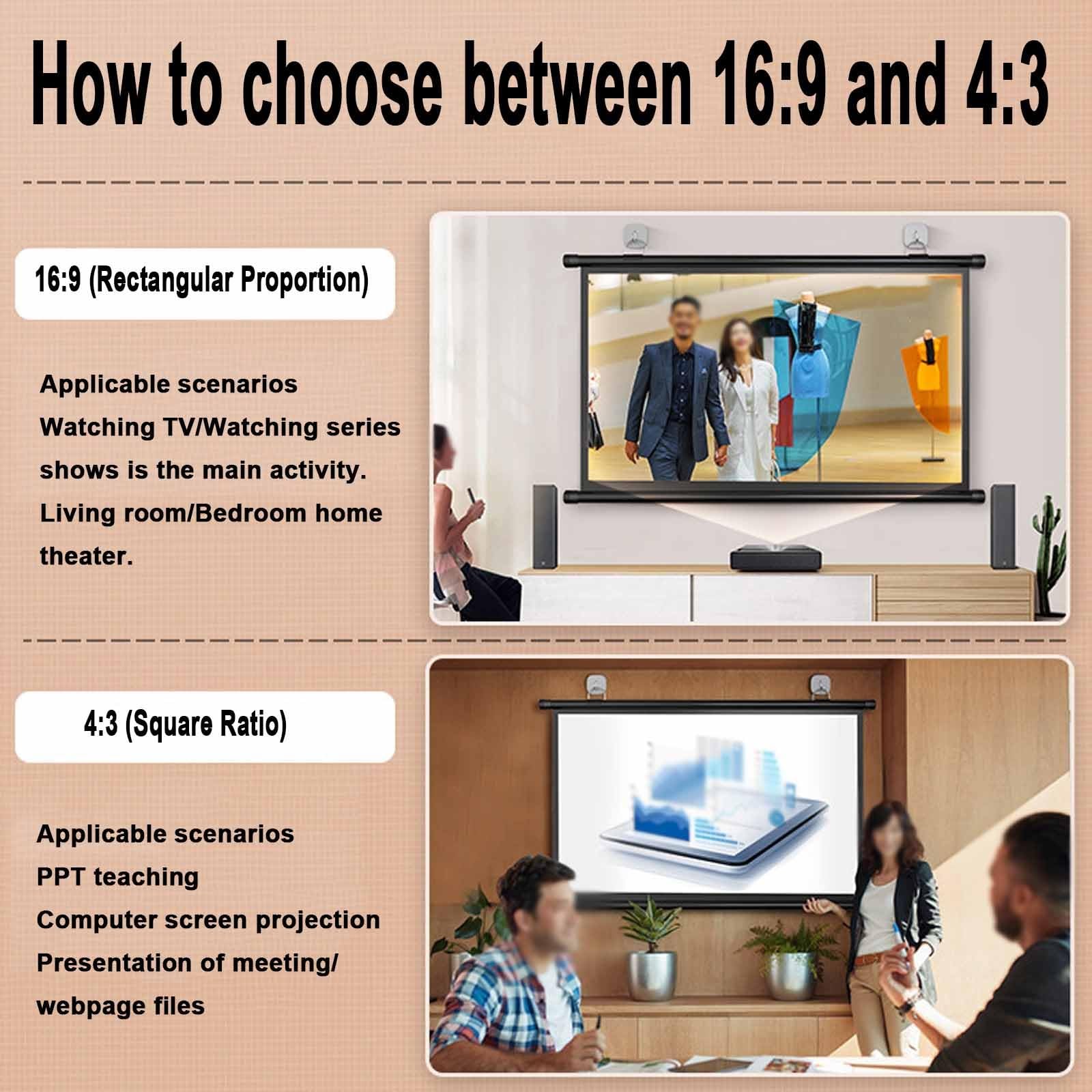 Schermi Cinematografici For Proiettori,Schermo For Proiettori,60 Pollici,72 Pollici,Ultra HD,Leggero,per Home Cinema,teatri,presentazioni,Educazione All'aperto(60in(4:3))